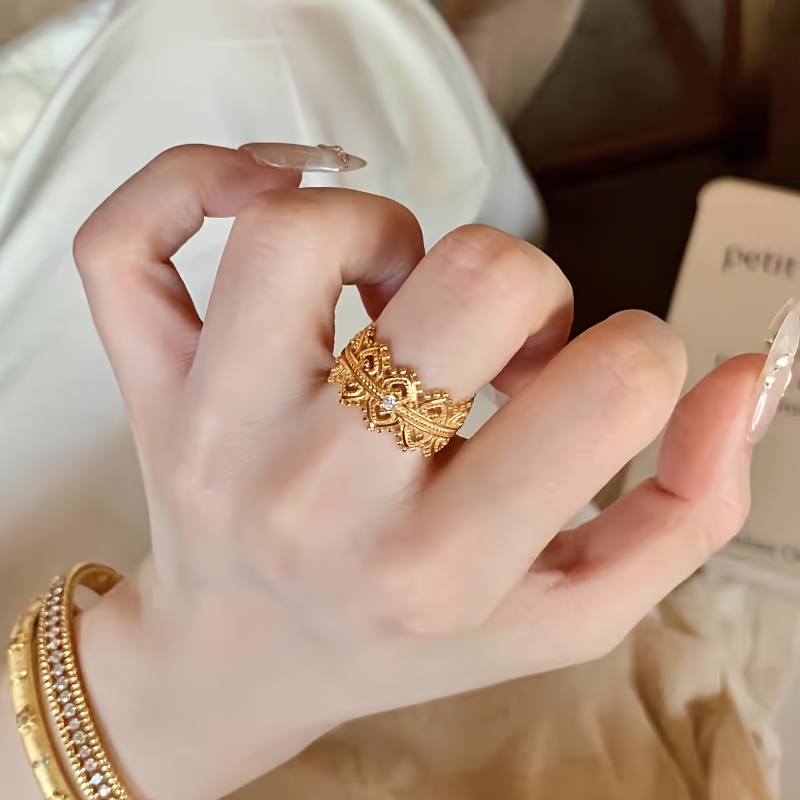 Boho Crown Open Ring with Rhinestone Accents